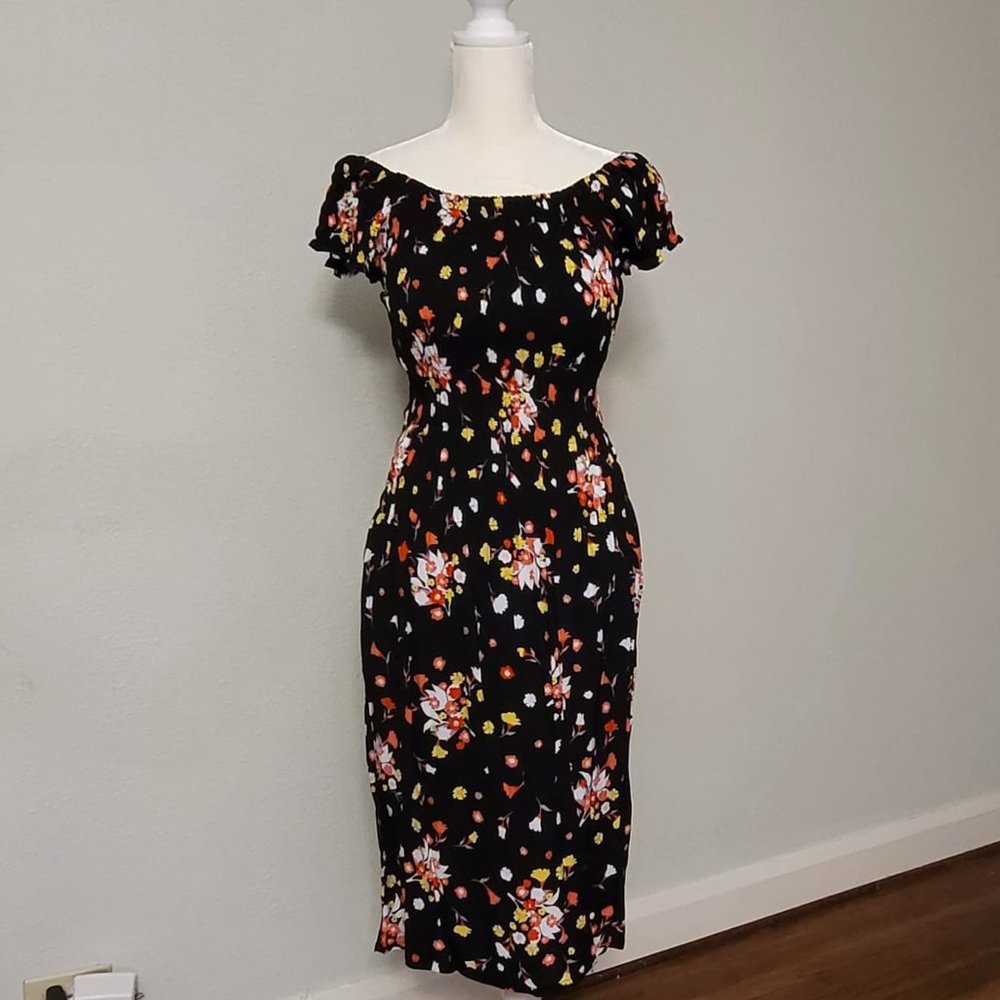 Stretch Bodice Black Floral Summer Dress